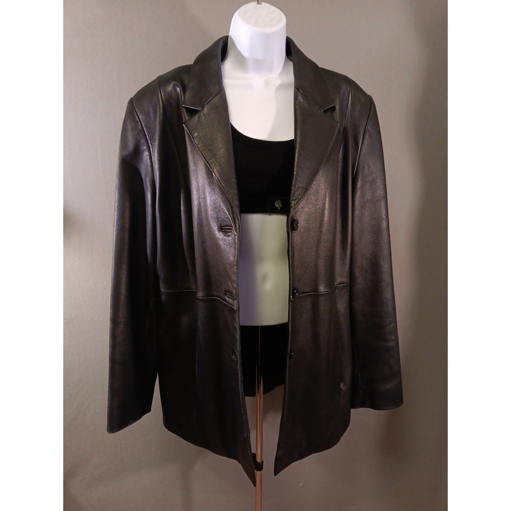 Valerie Stevens Black New Zealand Lambskin Leather Blazer Jacket Women XL